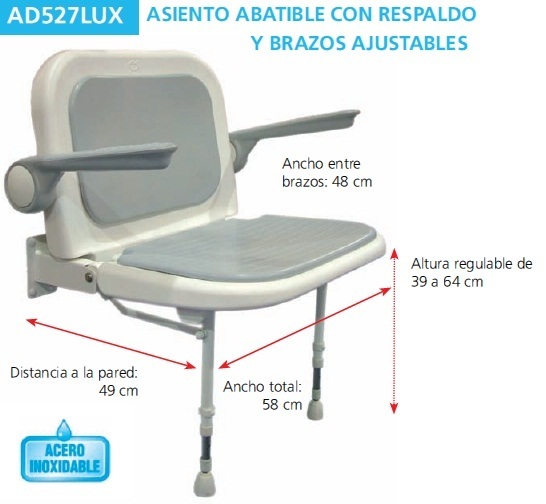 Silla de ducha para personas mayores, asiento de ducha de altura ajustable  con brazos y respaldo para ayudar a personas mayores y discapacitados