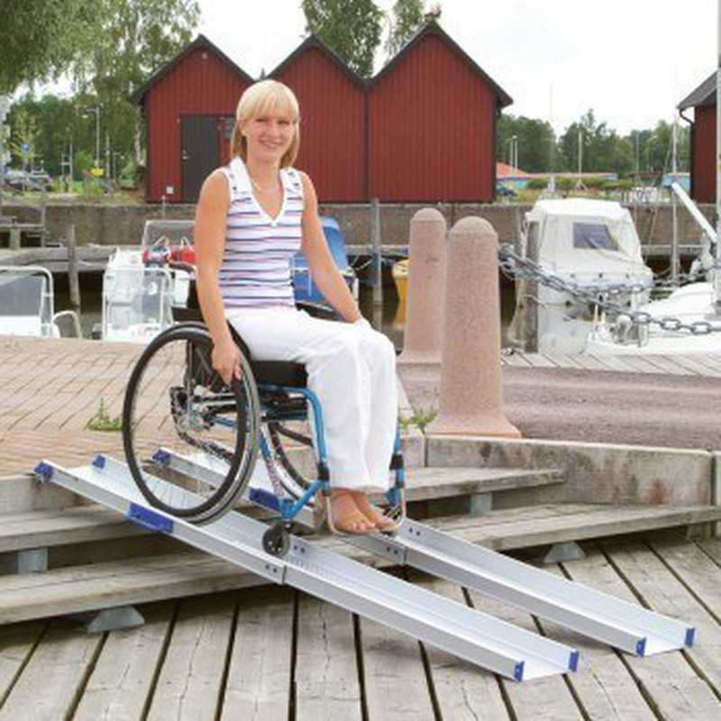 Rampas extensibles para sillas de ruedas con dos railes.